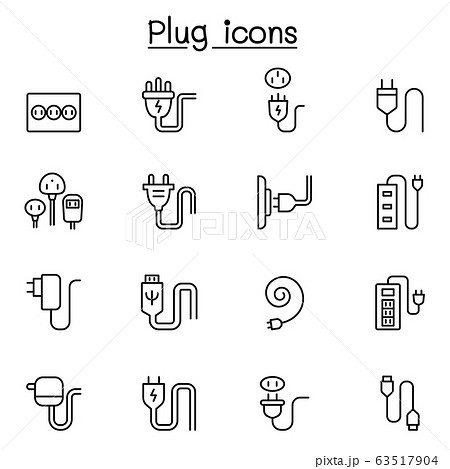Plug, usb, cable, socket icon set in thin line Plug, usb, cable, socket icon set in thin line 63517904