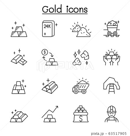 gold icon set in thin line style 63517905