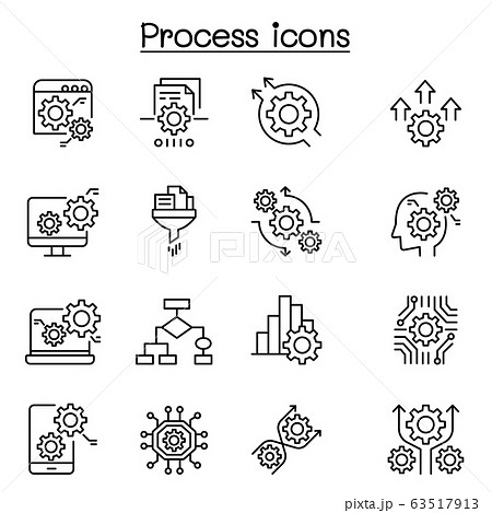 Process, data analysis icon set in thin line style Process, data analysis icon set in thin line style 63517913