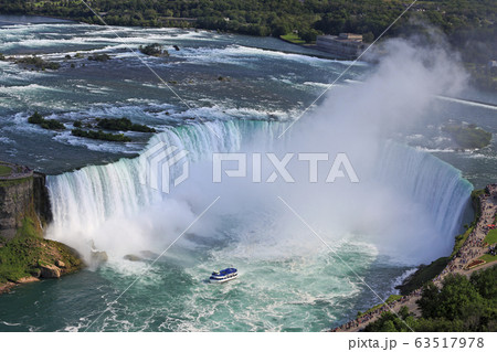 Horseshoe Falls in Niagara and Maid of the Mist boat, aerial view 63517978