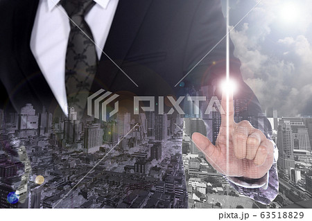 Business Man with Suit point index finger to touch Business Man with Suit point index finger to touch 63518829
