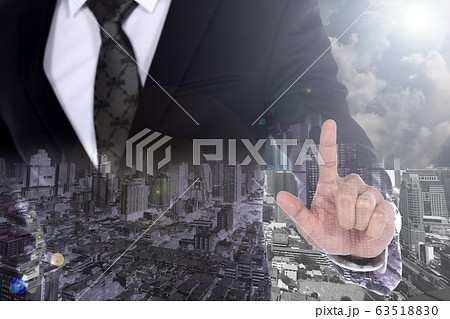 Business Man with Suit point index finger to touch Business Man with Suit point index finger to touch 63518830