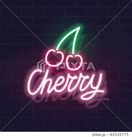 Neon cherry icon. Vector isolated neon...のイラスト素材 [63520775