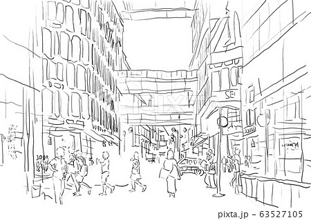 休日の繁華街。線画	 63527105