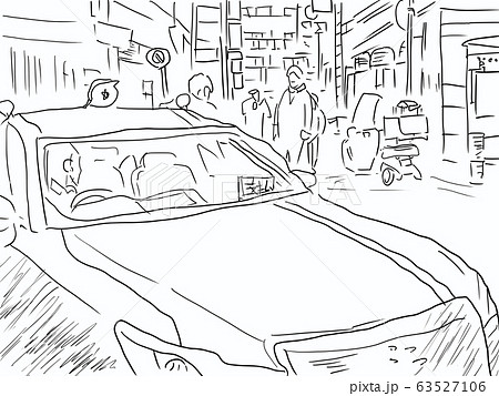 深夜の六本木。タクシーとキャッチ。日本/東京の文化。線画/塗りなしイラスト 63527106