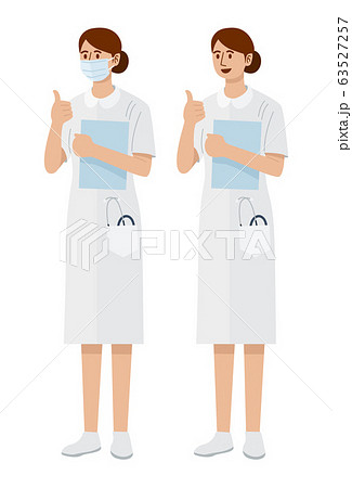 A young woman nurse wearing mask giving a thumbs up, Vector Illustration 63527257