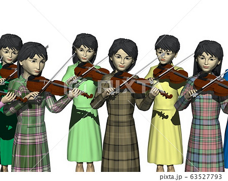 楽器を弾く女性・バイオリンを弾く大勢の女性たちのイラスト素材