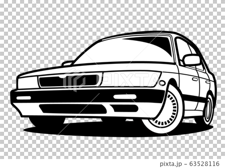懐かし国産セダン 塗り絵風 自動車イラストのイラスト素材