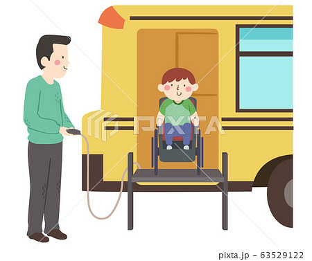 Kid Boy Wheelchair Bus Lift Illustration 63529122