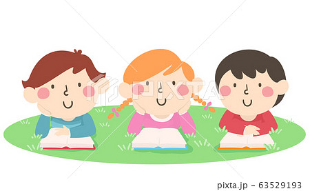 Kids Read Book Outdoor Activity Illustration Kids Read Book Outdoor Activity Illustration 63529193