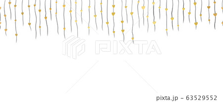 Golden hearts hanging from black strings seamless vector border. Isolated hand drawn metallic gold Golden hearts hanging from black strings seamless vector border. Isolated hand drawn metallic gold 63529552