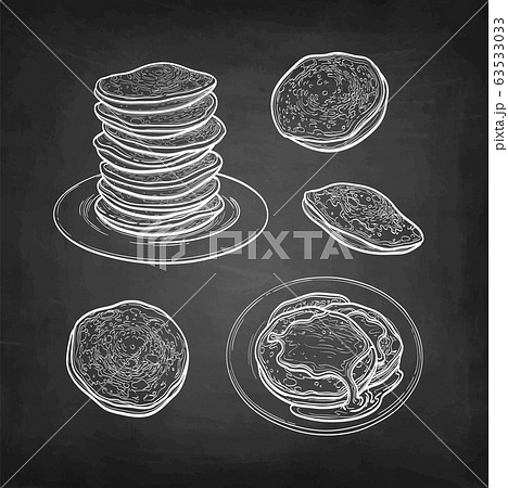 Chalk sketch set of pancakes. Chalk sketch set of pancakes. 63533033