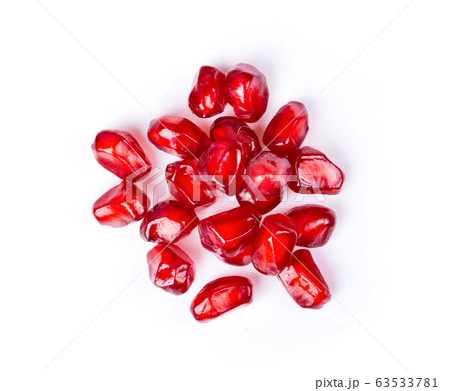 Pomegranate seeds isolated on white background. top view 63533781