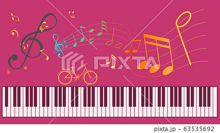 Piano keyboard and Music notes on Purple 63535692