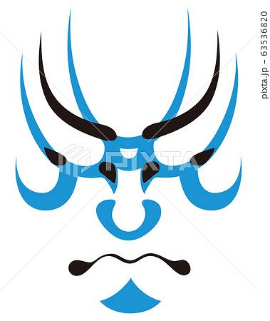 日本の伝統芸能 歌舞伎の顔のメイク 隈取り イラスト ベクターのイラスト素材