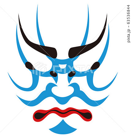 日本の伝統芸能 歌舞伎の顔のメイク 隈取り イラスト ベクターのイラスト素材