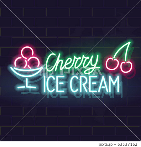 Neon Cherry Ice Cream Typography With Icons のイラスト素材