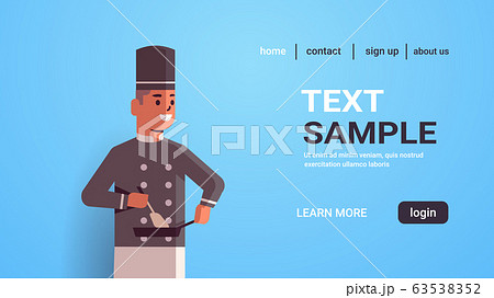 male professional chef cooking food in frying pan african american cook in uniform preparing meal flat copy space portrait horizontal 63538352