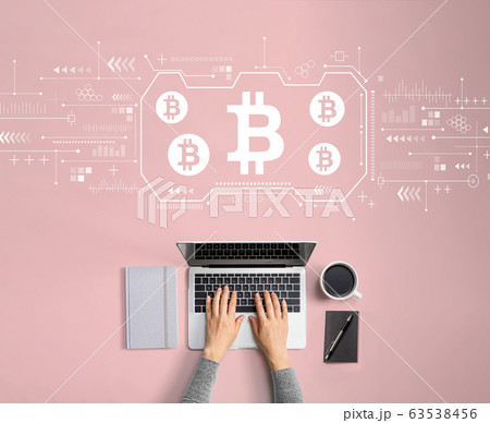 Bitcoin theme with person using laptop Bitcoin theme with person using laptop 63538456