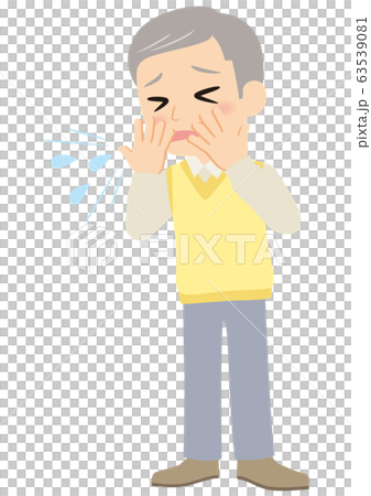 咳を手で抑えるおじいちゃん 咳を手で抑えるおじいちゃん 63539081