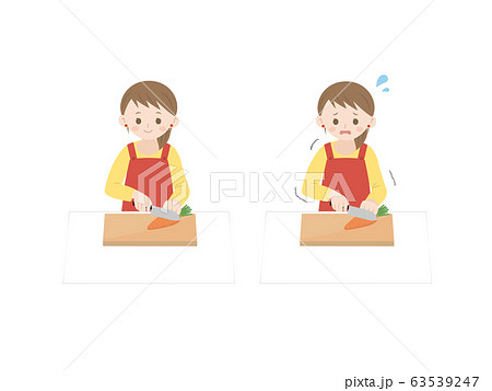 野菜を切る女性のイラストのイラスト素材