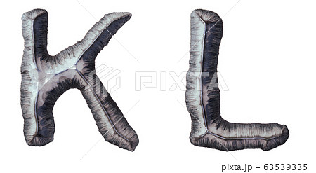 Set of capital letters K, L made of forged metal isolated on white background. 3d 63539335