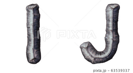 Set of capital letters I, J made of forged metal isolated on white background. 3d 63539337