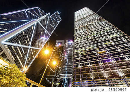 low angle view of modern office block buildings in Hong Kong. Bank of China (Hong Kong) 63540945
