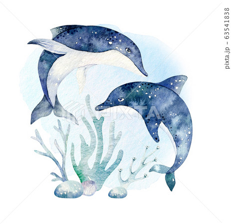 Set Of Sea Animals Blue Watercolor Ocean Fish のイラスト素材