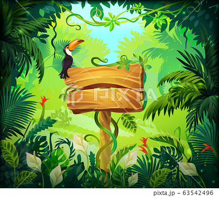 Cartoon jungle background. Tropical forest... - Stock Illustration  [63542496] - PIXTA