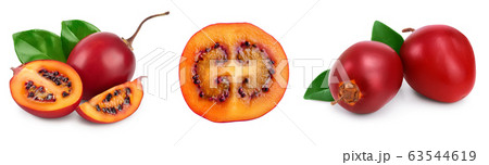 Fresh tamarillo fruit with leaves isolated on white background, Set or collection 63544619