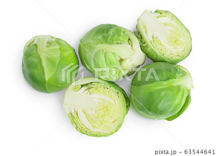 Brussels sprouts isolated on white background with clipping path and full depth of field. Top view. Flat lay Brussels sprouts isolated on white background with clipping path and full depth of field. Top view. Flat lay 63544641
