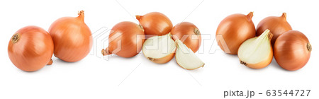yellow onion isolated on white background close up. Set or collection 63544727
