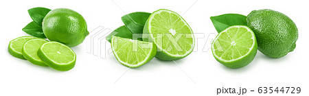 lime with half and leaf isolated on white background. Set or collection 63544729