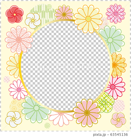 縁起物 菊と梅の花のフォトフレーム 丸のイラスト素材