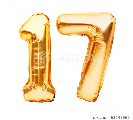 Number 17 seventeen made of golden inflatable Number 17 seventeen made of golden inflatable 63545960