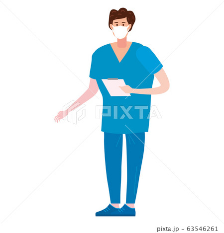 Doctor medical male character. Medical aid occupation concept. Professional blue doctor uniform in antiviral face mask. Vector illustration isolated 63546261