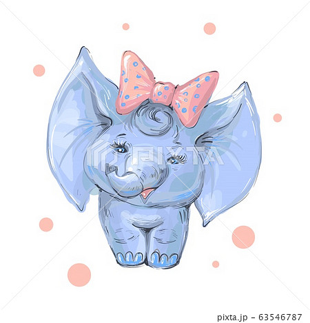 Cute Baby elephant girl with bow isolated on white 63546787