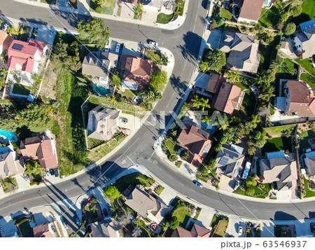 Aerial top view of residential subdivision house in Diamond Bar, California 63546937