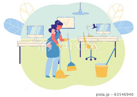 Cleaning Lady is Maintaining Order in Office. Cleaning Lady is Maintaining Order in Office. 63546940