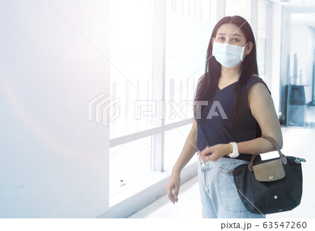Covid-19 and Air pollution pm2.5 concept. woman Covid-19 and Air pollution pm2.5 concept. woman 63547260