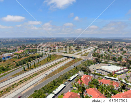 Aerial view of highway with vehicle movement. California, USA. 63547501