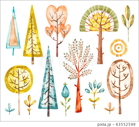 Tree vector watercolor set. cute watercolor nursery cartoon baby tree set Tree vector watercolor set. cute watercolor nursery cartoon baby tree set 63552599