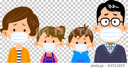マスクをつけて困り顔の家族のイラスト素材 マスクをつけて困り顔の家族のイラスト素材