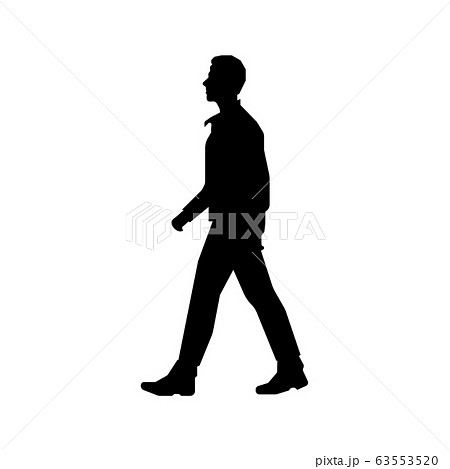 歩いている人物 歩行者 全身 横向き シルエットイラスト 若い男性のイラスト素材