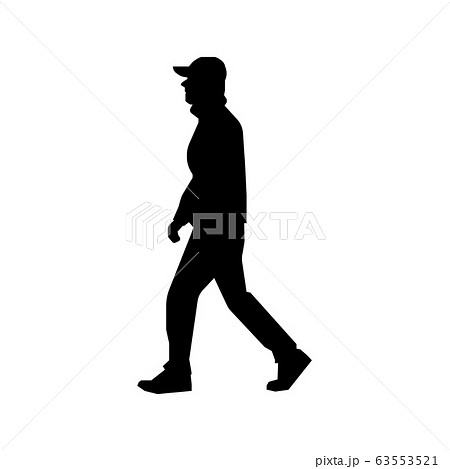 歩いている人物 歩行者 全身 横向き シルエットイラスト 若い男性のイラスト素材