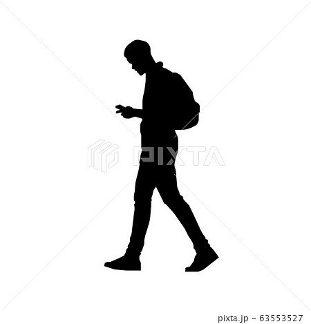 歩いている人物 歩行者 全身 横向き シルエットイラスト カバンを背負っている人のイラスト素材 63553527 Pixta