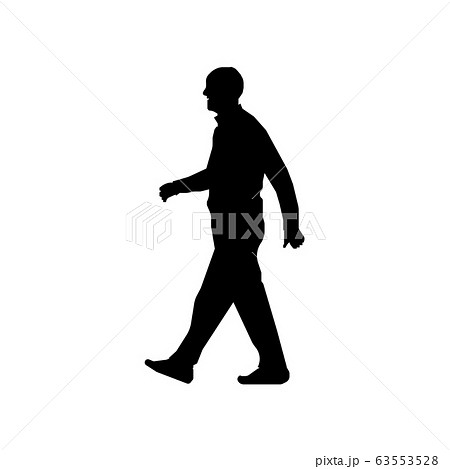 歩いている人物 歩行者 全身 横向き シルエットイラスト お爺さん 高齢の男性のイラスト素材