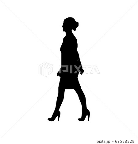 歩いている人物 歩行者 全身 横向き シルエットイラスト 女性会社員のイラスト素材