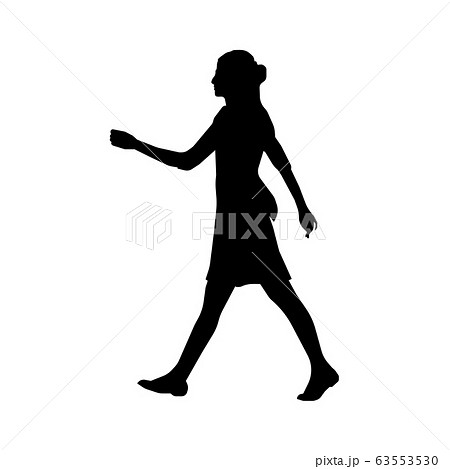 歩いている人物 歩行者 全身 横向き シルエットイラスト 若い女性のイラスト素材